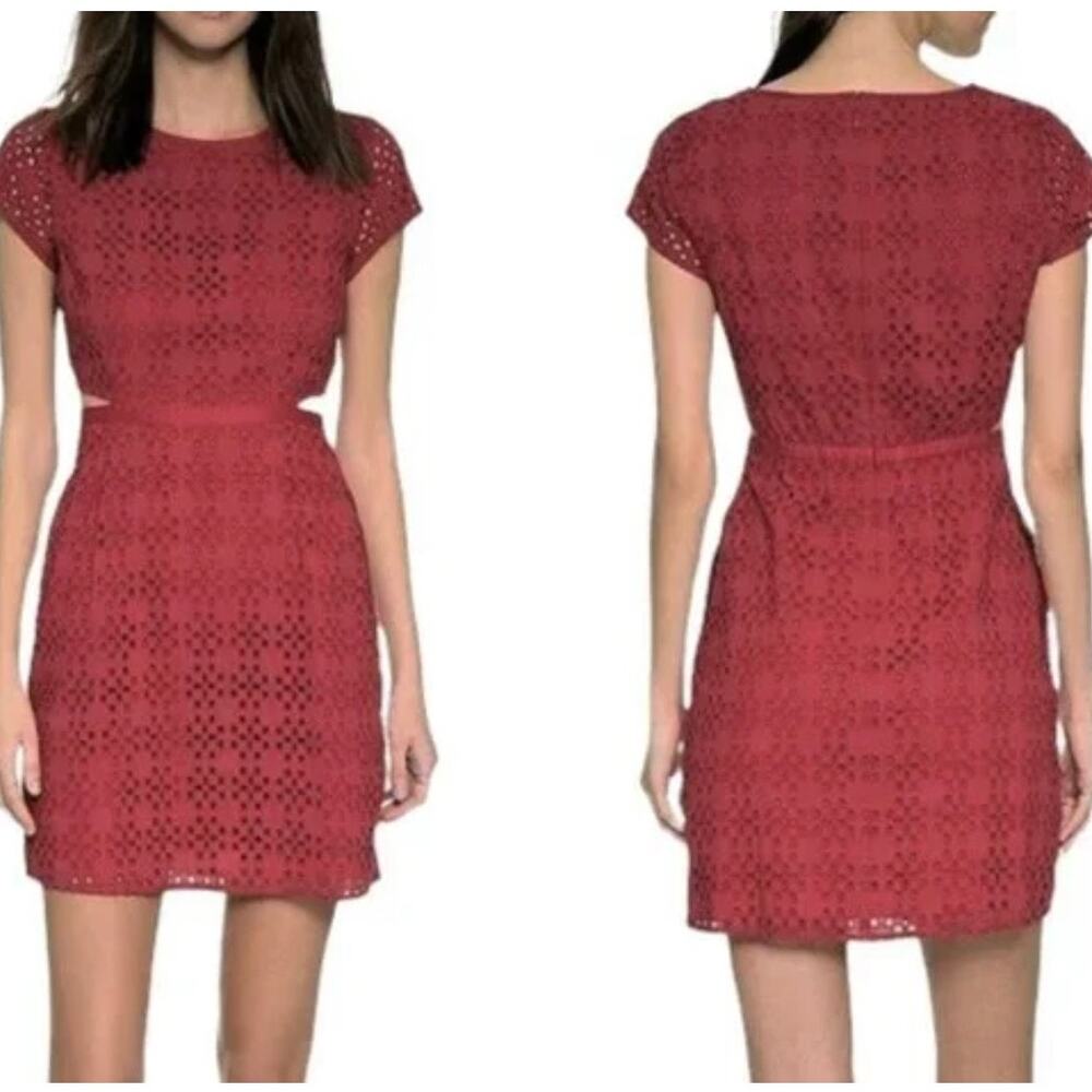 Madewell Eyelet Rustic Red Side Cut-Out Mini Dress 100% Cotton Womens 4